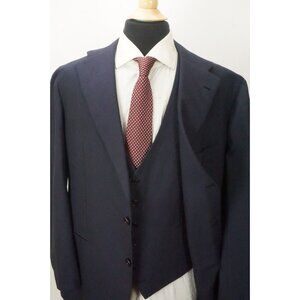 Orazio Luciano Solid Navy Blue Wool 3 Pc Suit Jacket Pants Vest Sz 48 BRAND NEW